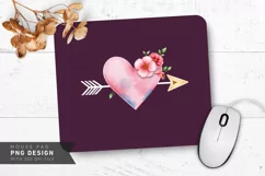 Heart with Arrow and Flowers Mouse Pad PNG Design Product Image 1