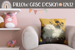 Cartoon Cat Pillow, Sunflowers Pillowcase, Yellow Pillow PNG Product Image 1