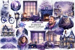 Winter Night Clipart, Winter Clipart, Set of 19 Png Bundle Product Image 1