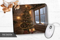 Cozy Rustic Christmas Tree with Snow Outside Mouse Pad PNG Product Image 1