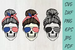 Mom life Svg, USA Flag Mom Skull svg, Mom Messy Bun svg Product Image 1