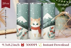 Christmas Tumbler Wrap Design, Cute Cat Tumbler Sublimation Product Image 1