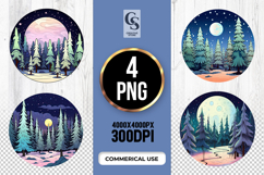 Winter Night Forest Clipart Sublimation PNG Product Image 1