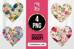 Floral Patchwork Heart Quilt Clipart Sublimation PNG Product Image 1