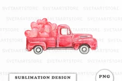 Watercolor vintage red truck Valentine Product Image 1