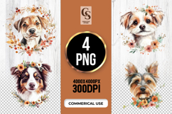 Floral Dog Portrait Clipart Sublimation PNG Product Image 1