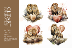 Watercolor lion couple clipart sublimation png Product Image 1