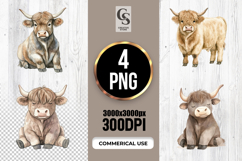 Cute Baby Highland Cow Watercolor Clipart Sublimation PNG Product Image 1