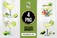 Watercolor Margarita Cocktail Lime Drink Clipart PNG Product Image 1