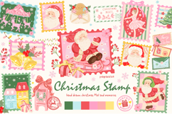 Vintage Christmas Stamp Clipart PNG, Christmas Mail Clipart Product Image 1