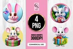 Cute Bunny And Mouse Gift Clipart Sublimation PNG Product Image 1