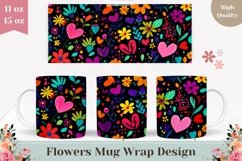 Cartoon Flowers Mug Wrap Design, Neon Flowers Mug Template Product Image 1