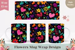Cartoon Flowers Mug Wrap Design, Neon Flowers Mug Template Product Image 1