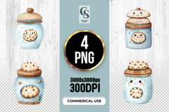 Cute Kawaii Cookie Jar Watercolor Clipart Sublimation PNG Product Image 1