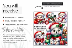 Christmas clipart, Polar Bear, winter clipart, Santa hat PNG Product Image 2