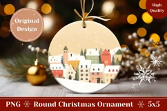 Christmas Village Ornament, Cozy Winter Round Ornament Product Image 1