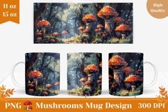 Watercolor Mushrooms Mug Design, Watercolor Forest Mug PNG Product Image 1