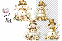 Christmas, Snowman, Gold, Ephemera, PNG, watercolor, Clipart Product Image 1