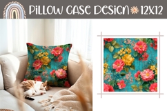 Blue Pillow PNG, Vintage Flowers Pillow Case Sublimation Product Image 1
