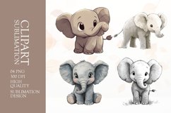 Cute baby elephant clipart sublimation png Product Image 1