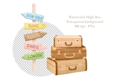 Travel Watercolor Clipart,Tourism Clipart,Vacation PNG Product Image 4