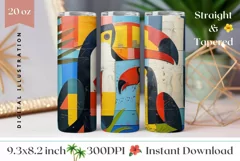 Toucan Tumbler Wrap Design, Tropical Leaves Tumbler Template Product Image 1