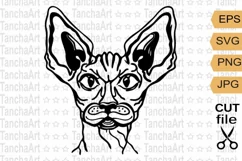 sphynx cat head cut file svg, png cat portrait silhouette Product Image 1