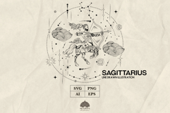 Sagittarius Zodiac sign line drawing Svg Png Eps Product Image 1