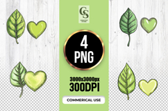 Hand Drawn Green Leaf and Heart Clipart Sublimation PNG Product Image 1