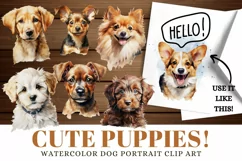 Cute Puppies Sublimation Sweet Dog Watercolor Clip Art Product Image 1