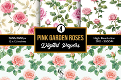 Pink Garden Roses Digital Paper Product Image 1