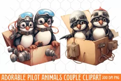 Adorable Pilot Animals Couple Clipart, Watercolor Animals Product Image 1