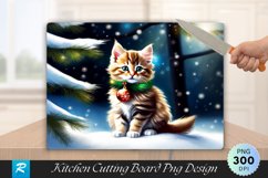 Kitten with Christmas Bell under Snowy Cutting Board PNG Product Image 1