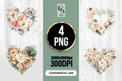 Blush Peach Watercolor Floral Heart Clipart Set PNG Product Image 1