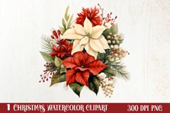 Christmas Flowers Watercolor Clipart, Christmas PNG Product Image 1