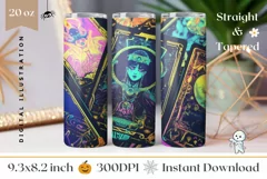 Neon Tumbler Wrap Design, Tarot Cards Tumbler Template Product Image 1