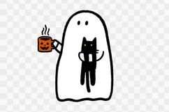 Cute Halloween Ghost Coffee Cat Png Sublimation Design Product Image 1