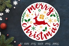 Merry christmas round ornament svg, Holiday decoration svg Product Image 1