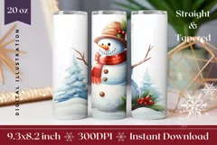 Christmas Tumbler Wrap Design, Watercolor Snowman Tumbler Product Image 1