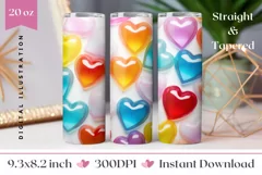 3d Glass Hearts Tumbler Design, Valentine's Day Tumbler Wrap Product Image 1
