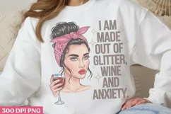 Wine and anxiety PNG, Funny Retro Girl sublimation PNG Product Image 1