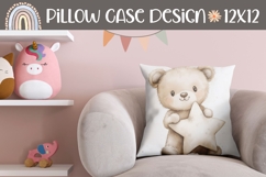 Watercolor Bear Pillow Design, Teddy Bear Pillow Case PNG Product Image 1