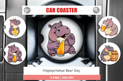 Car Coaster Hippopotamus Beer Day Product Image 1