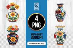 Colorful Floral Ceramic Vase Clipart PNG Product Image 1