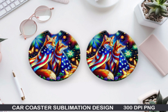 Elegant Fox Car Coaster Sublimation, 4th Of July Coaster PNG Product Image 1
