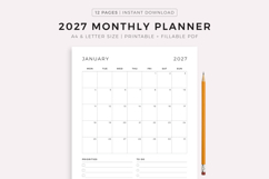 2027 Monthly Planner Printable &amp; Fillable, A4/Letter Size Product Image 1