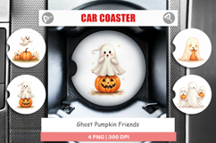 Car Coaster Watercolor Ghost Pumpkin Friends Product Image 1