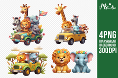 Cute Safari Animals Car PNG Kids Sublimation Product Image 1