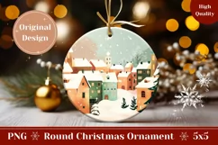 Christmas Village Ornament, Cozy Winter Round Ornament PNG Product Image 1
