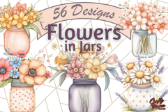 Flowers in Glass Jars PNG, Rustic Floral Watercolor Clipart Product Image 1